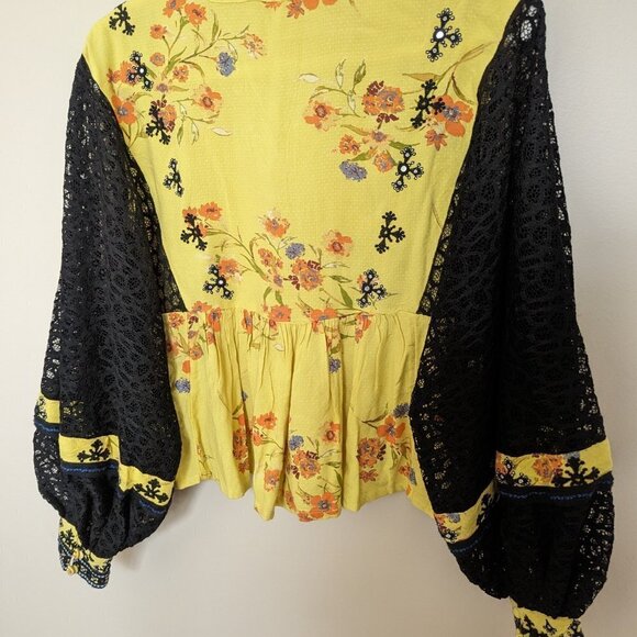 Free People Boogie All Night cropped blouse black lace balloon sleeves EUC - Picture 6 of 9